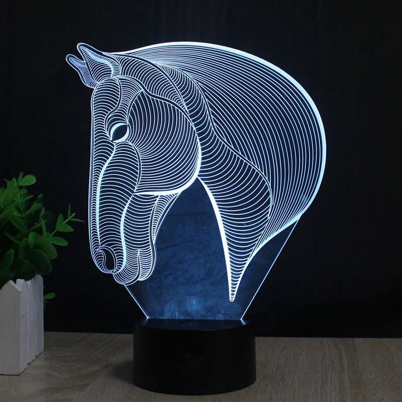 Laser Cut Horse Head 3d Optical Illusion Lamp Free CDR Vectors Art