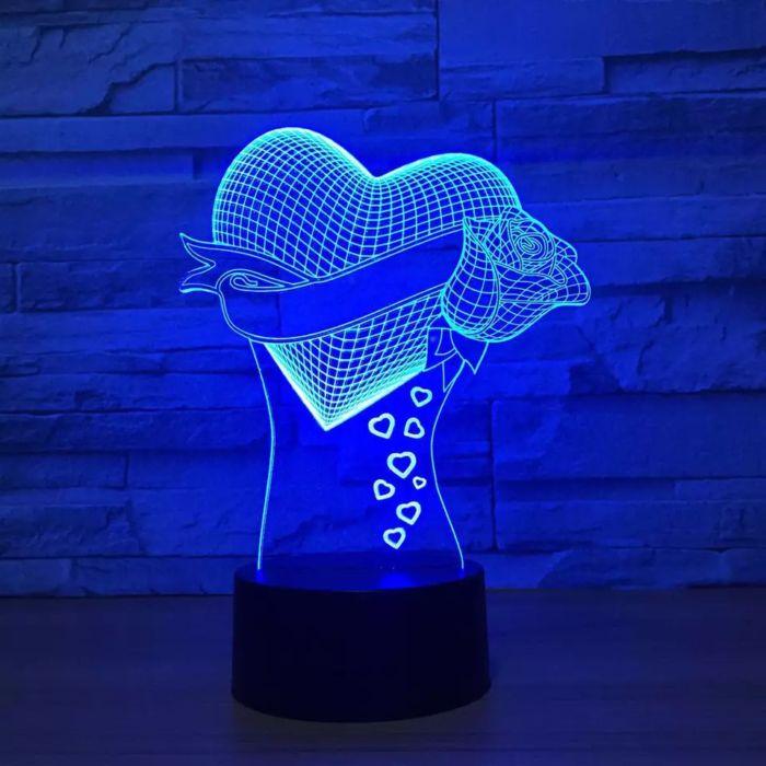 Laser Cut Love Heart Rose 3d Illusion Lamp Free CDR Vectors Art
