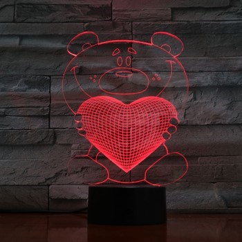 Laser Cut Teddy Bear Heart 3d Lamp Free CDR Vectors Art