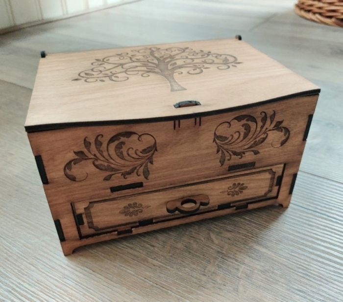 Laser Cut Wooden Box With Drawer Free CDR Vectors Art