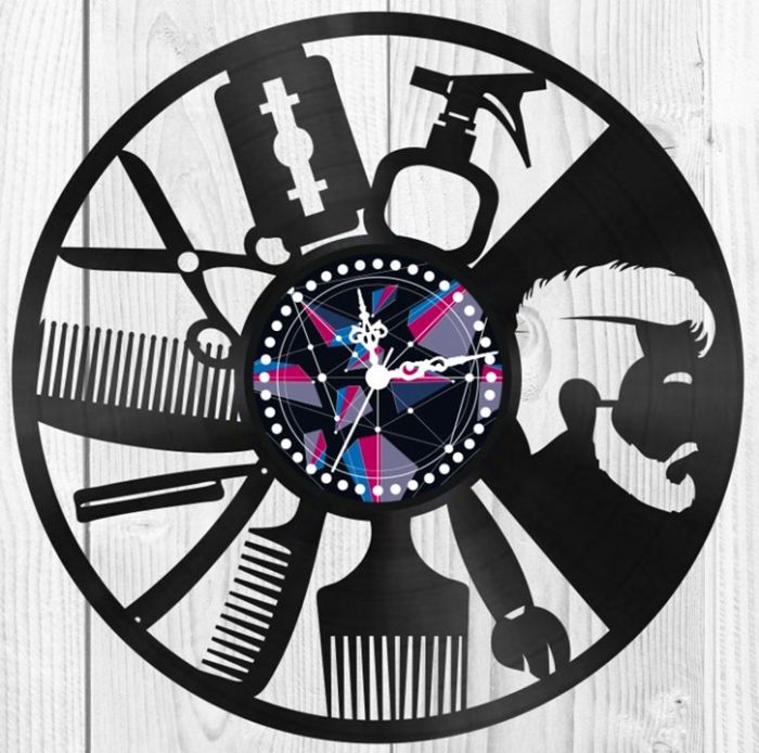 Laser Cut Barber Shop Clock Free CDR Vectors Art