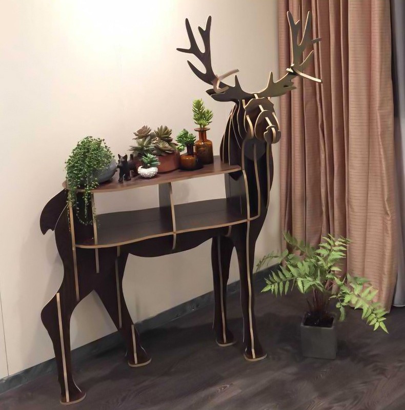 Laser Cut Deer Coffee Table Book Shelves Deer Wood Furniture Free CDR Vectors Art