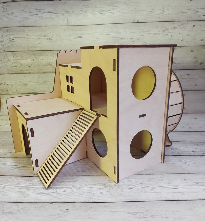 Laser Cut Hamster House With Wheel Free CDR Vectors Art