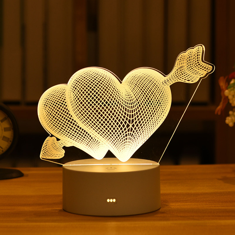 Laser Cut Two Hearts With Arrow Acrylic 3d Night Light Free CDR Vectors Art