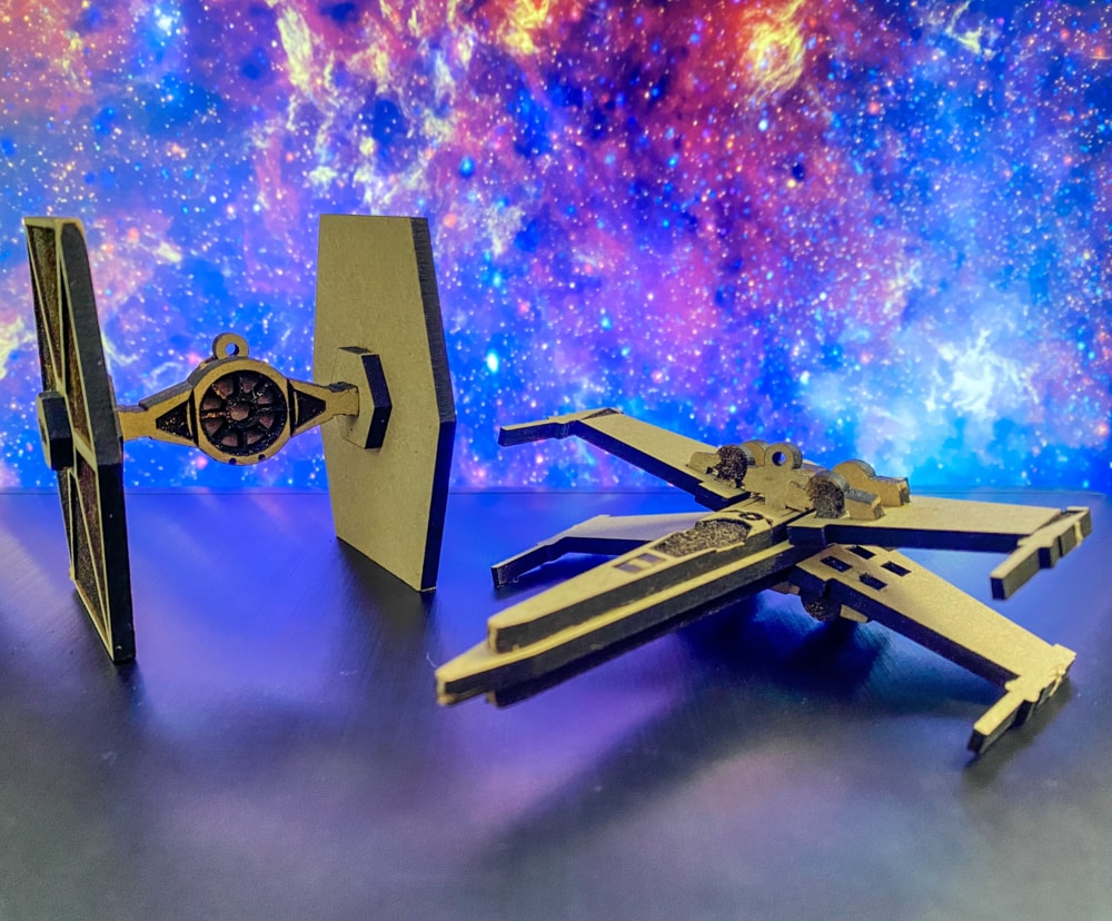 Laser Cut Tie Fighter x-wing Holiday Ornaments Free CDR Vectors Art