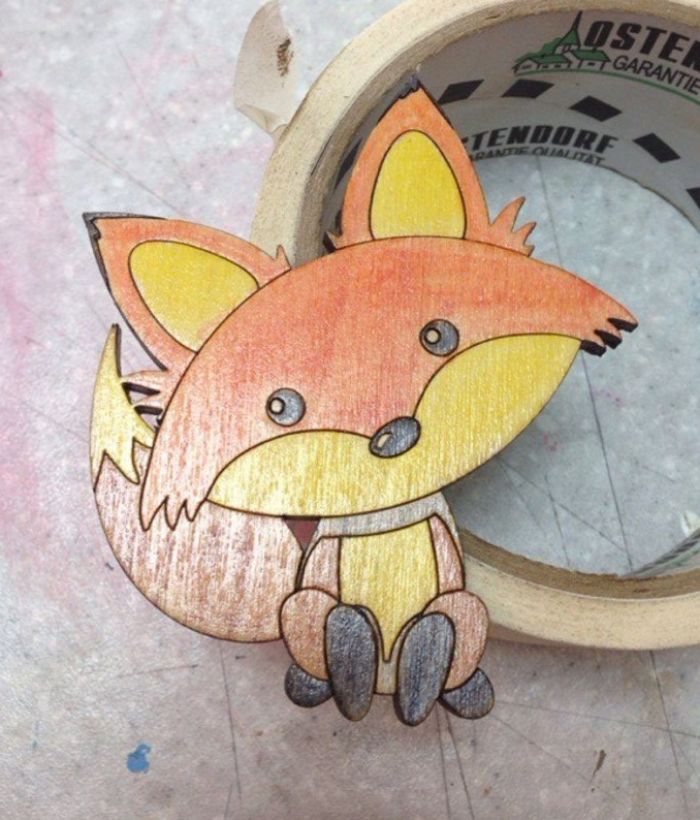 Laser Cut Cute Fox Decor Brooches Pins Free CDR Vectors Art