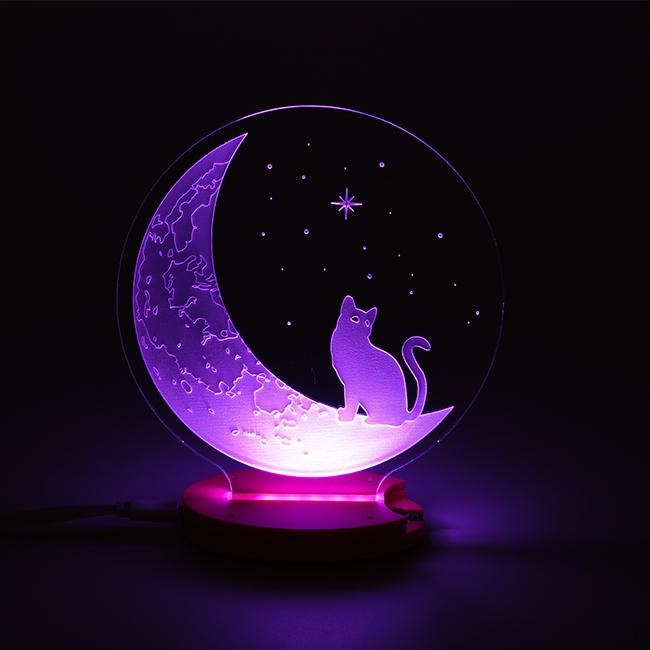 The Cat And The Moon 3d Illusion Night Light Free DXF File