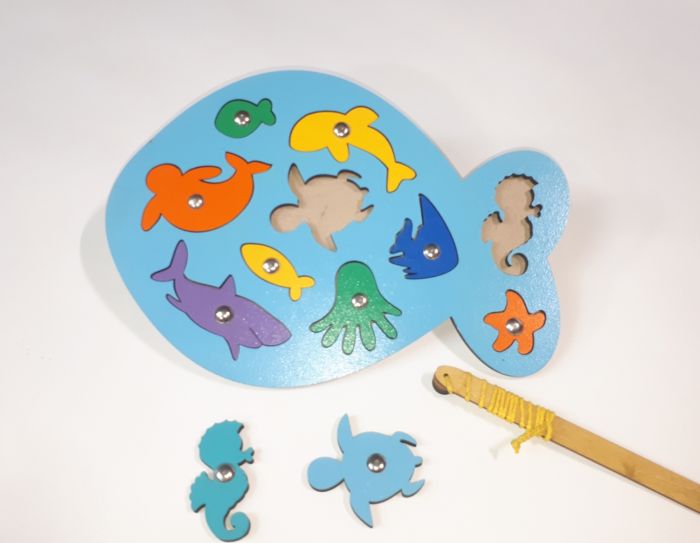 Laser Cut Wooden Fish Puzzle Educational Toy Sea Creature Peg Puzzle Free PDF File