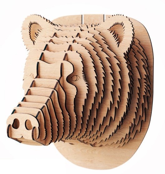 Laser Cut Wooden Animal Trophy Bear Head Wall Decor Free PDF File