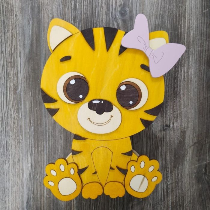 Cute Tiger Cub Wooden Chocolate Box For Laser Cut Free PDF File