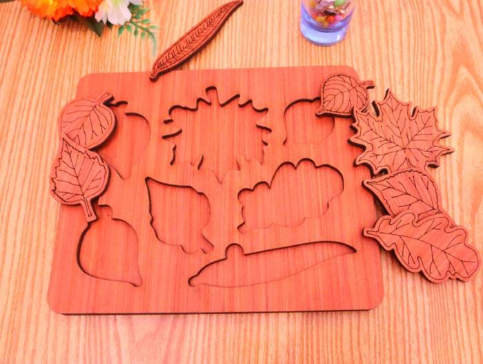 Laser Cut Leaf Jigsaw Puzzles Learning Stem Toys Free DXF File