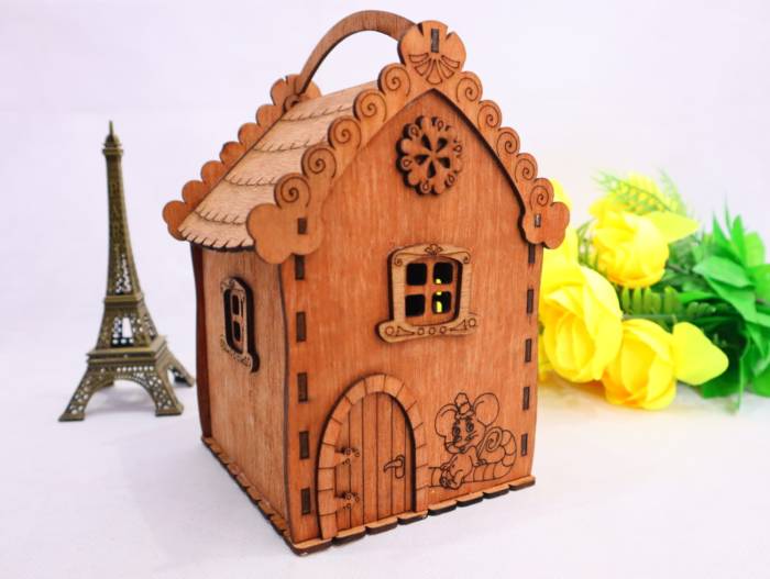 Laser Cut House Shape Gift Box With Handle 3mm Free CDR Vectors Art