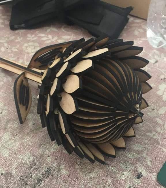 Laser Cut Wooden Flower With Leaves 3mm Free CDR Vectors Art