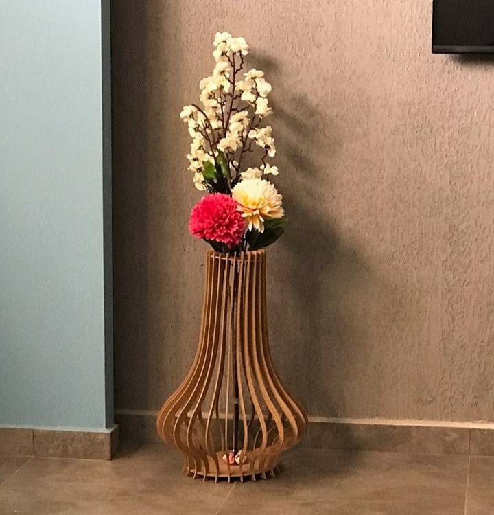 Laser Cut Wooden Floor Flower Vase Free DXF File