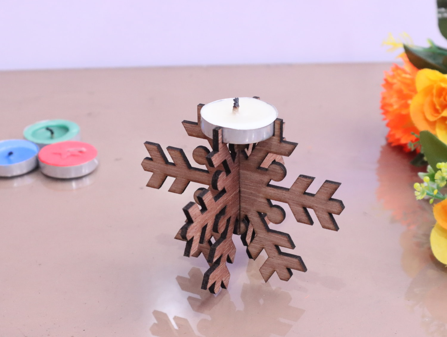 Laser Cut Snowflake Tealight Candle Holder 3mm Free CDR Vectors Art