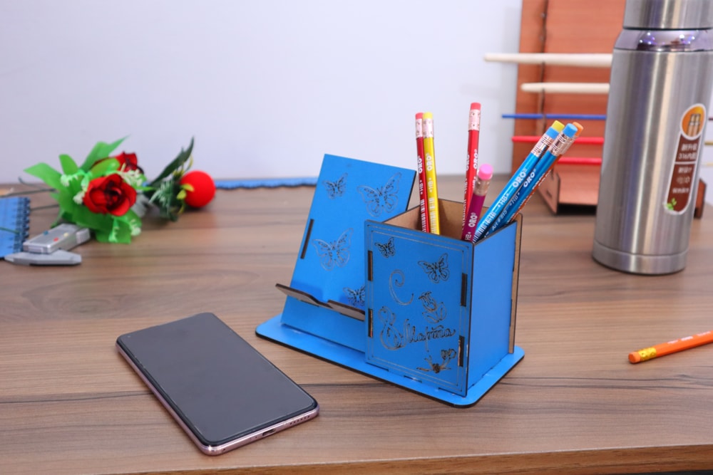 Laser Cut Phone And Pen Stand Free DXF File
