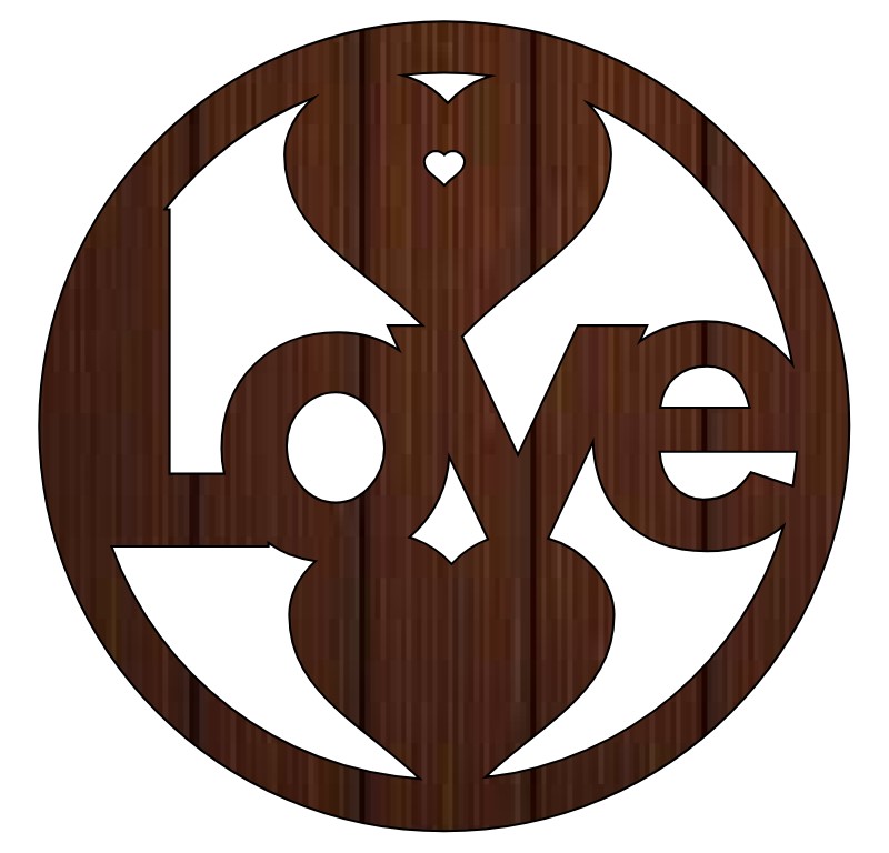 Laser Cut Valentine Day Love Heart Round Wooden Tag Free CDR Vectors Art