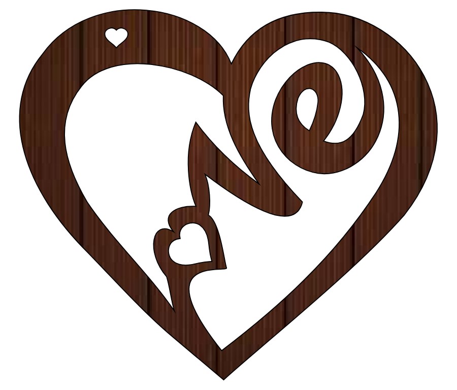 Laser Cut Valentine Day Love Shaped Wood Tag Free CDR Vectors Art