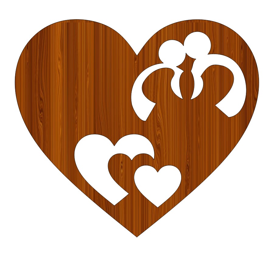 Laser Cut Valentines Day Love Couple Dual Heart Shaped Wooden Gift Tag Free CDR Vectors Art