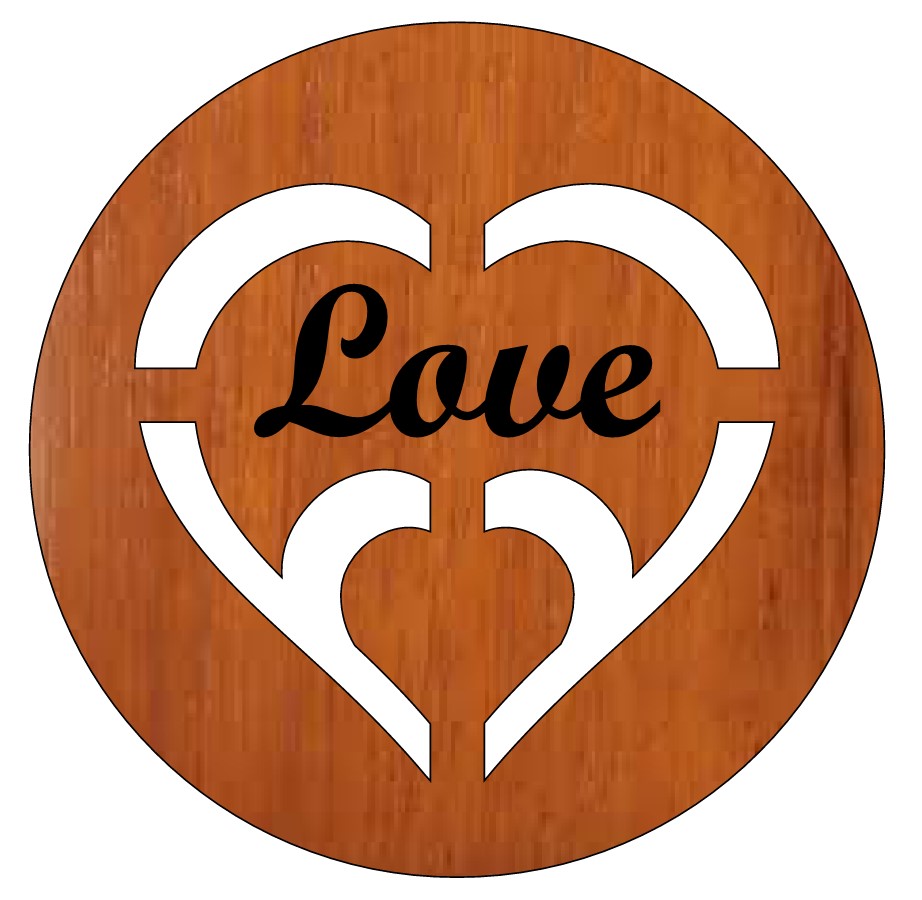 Laser Cut Love Heart Valentines Day Round Tag Wooden Keychain Free CDR Vectors Art