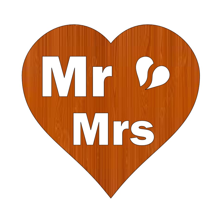 Laser Cut Couple Mr Mrs Love Hearts Valentines Unfinished Wood Shape Free CDR Vectors Art