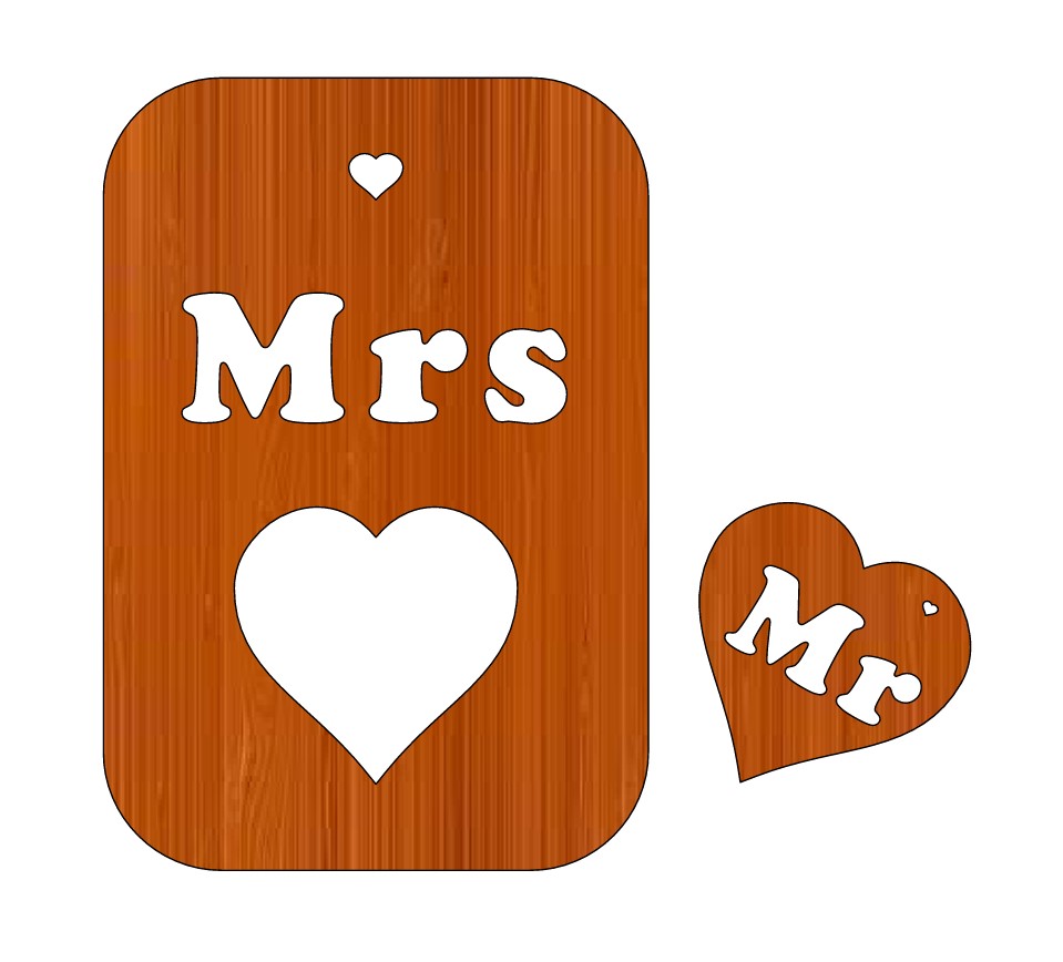 Laser Cut Mr Mrs Love Hearts Happy Valentines Day Wood Tags Shape Free CDR Vectors Art