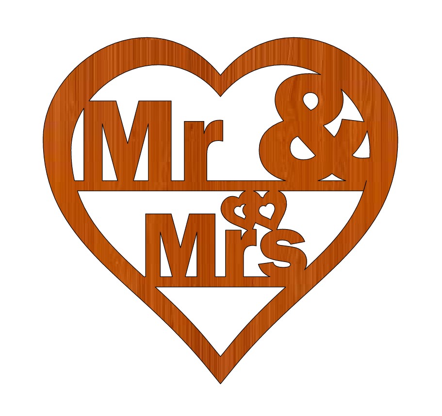 Laser Cut Mr Mrs Couple Love Hearts Valentines Day Wood Shape Free CDR Vectors Art