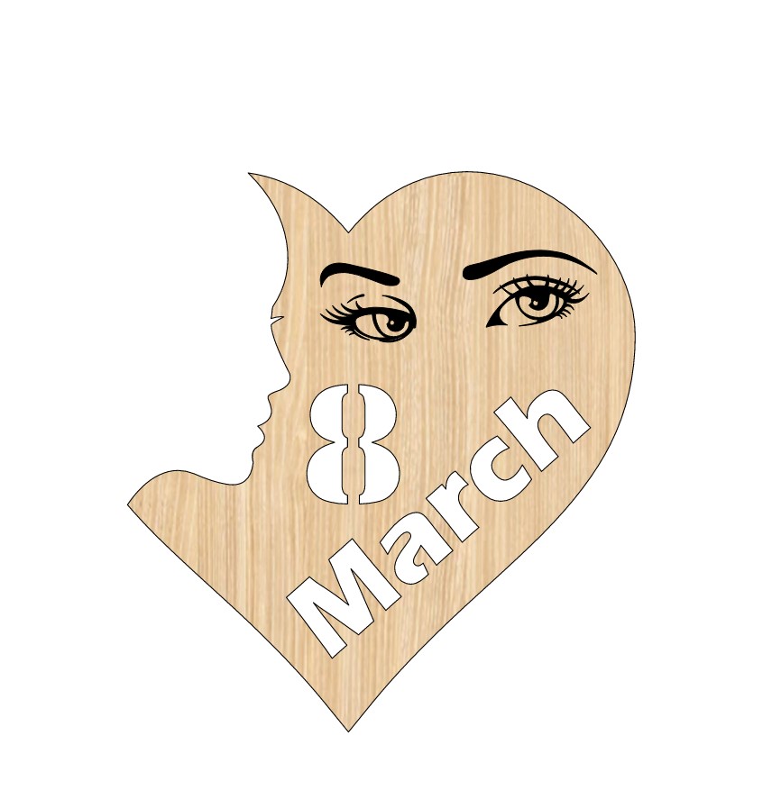 Laser Cut International Womens Day 8 March Heart Shaped Wood Tag Woman Engraved Eyes Women Day Free CDR Vectors Art