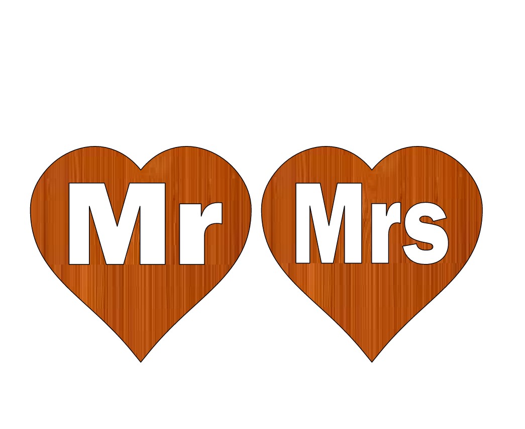 Mr And Mrs Love In Heart Valentine Laser Cut Out Wood Shape Free CDR Vectors Art