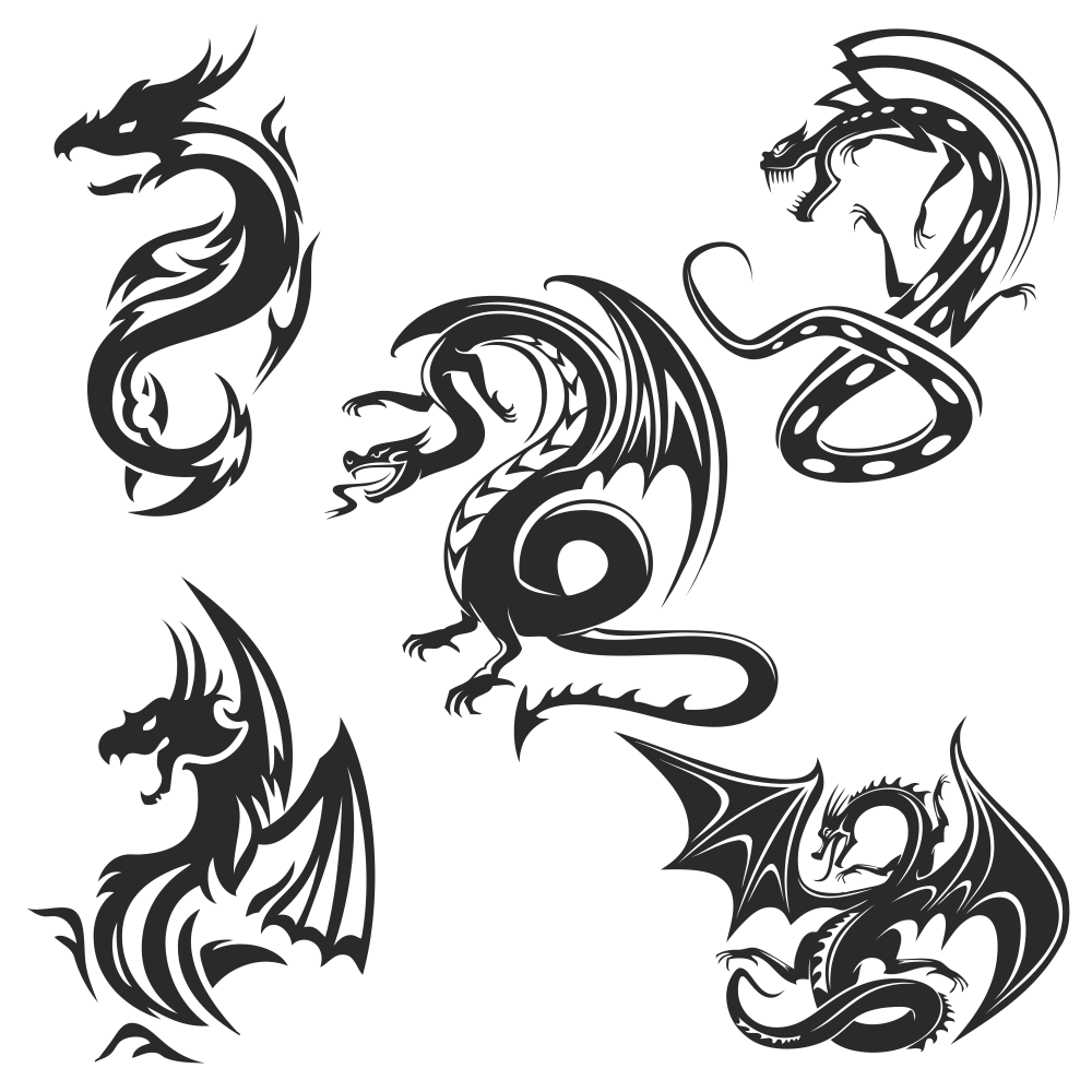 Dragon Tattoo Silhouette Free CDR Vectors Art