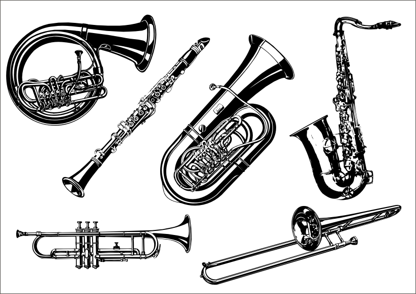 Trumpet Instruments Icons Black White Free CDR Vectors Art
