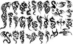 Chinese Dragons Tribal Tattoo Free CDR Vectors Art