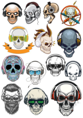 Skull with Headphones Free CDR Vectors Art