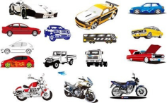 Motorcycle and car models sets colored sketch Free CDR Vectors Art