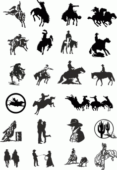 Cowboy Silhouette Set Free CDR Vectors Art