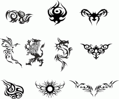 Silhouette Dragon Tattoo Set File Free CDR Vectors Art
