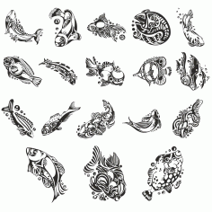 Collection For Plotter Cutting Sketches Of Aquarium Fish Free DXF File