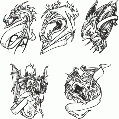 Dragons Sketches For Tattoos Free DXF File
