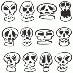 Funny Cartoon Skulls For Plotter Cutting Free DXF File