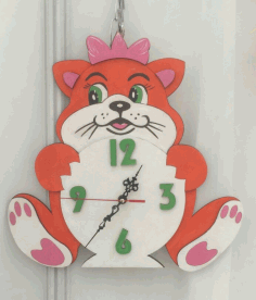 Clock With Cat Laser Cut Template File Free CDR Vectors Art