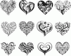 Decorative Heart Motifs For Print Or Laser Engraving Machines Free DXF File