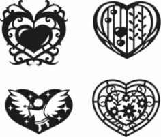 Heart Set February 14 For Laser Cut Free DXF File