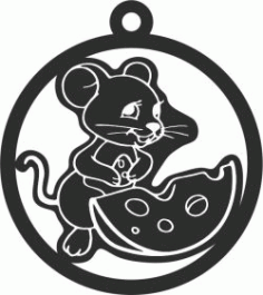 New Year 2020 Toy Mouse With Piece Of Cheese For Laser Cut Free DXF File
