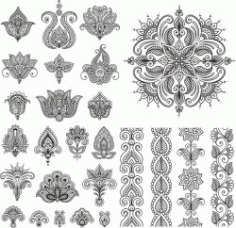 Henna Set For Print Or Laser Engraving Machines Free CDR Vectors Art