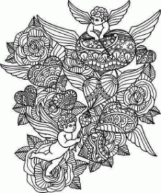 Love Angels And Flowers For Laser Engraving Machines Free CDR Vectors Art