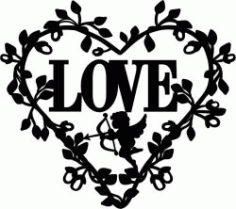 Wreath Of Heart With Cupid For Laser Cut Free CDR Vectors Art