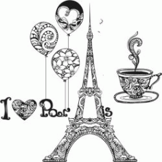 I Love Paris For Print Or Laser Engraving Machines Free CDR Vectors Art