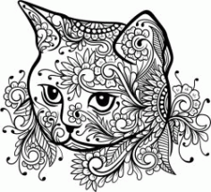 Floral Cat For Laser Engraving Machines Free CDR Vectors Art