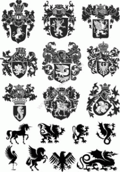 Heraldic Design Lions And Shield Free DXF File