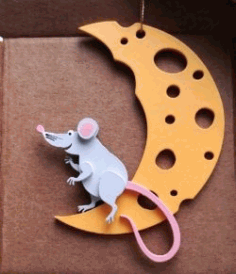 Mouse With Moon For Laser Cut Free CDR Vectors Art